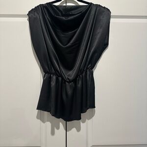 Boohoo Plus Black Satin Cow-Neck Blouse